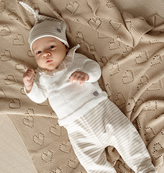 Conjunto Bebé 3 Piezas con Jersey de Punto, Polaina y Gorro Rayas BULA
