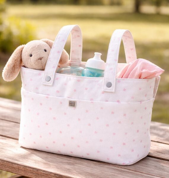 Bolso Canastilla para Carrito de Bebé Estrellas rosa 100 % Algodón