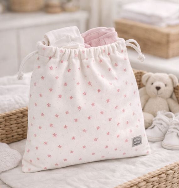 Bolsa de muda bebé estampado estrellas rosa 100 % Algodón